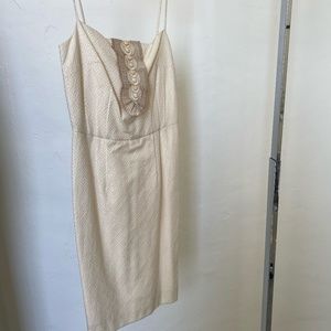 Creme Knee Length Dress with Bib Details